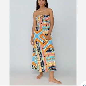 Zara Women Colorful Yellow Halter Geometrical Print Midi Dress Large